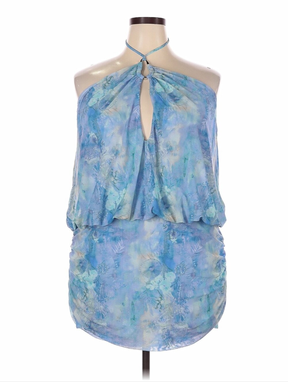 Peppermayo Jisoo Halter Mini Dress Aqua Blue Paisley